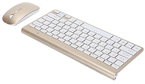 ciciglow Combo Clavier et Souris sans Fil, Ensemble Clavier et Souris Ultraslim 2.4Ghz à 78 Touches pour Ordinateur Portable (Or)