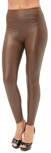 LIUYUYOUGO Leggins Donna,Leggings Termici da Donna Fashion Plus Size Marrone in Pelle Pu Leggings Invernali A Vita Alta Foderati in Pile Sottili Pantaloni Sportivi Elastici Collant per Tempo Freddo