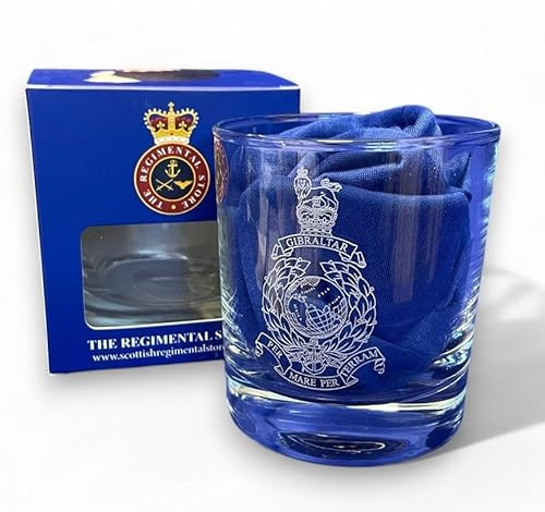 Royal Marines Classic Whisky & Spirits Glass Tumbler with Royal Marines Engraved Cap Badge
