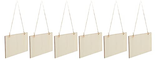 Unfertiges Hängendes Holzschild, 6er-Pack Rechteckige, Leere Holztafel-Banner mit Seil für DIY-Bastelarbeiten, Brandmalerei, Schreiben, Beige