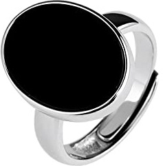 WLLDDDIU Ring Aus 925Er Sterlingsilber, Verstellbarer Runder Ring Für Frauen Oval Schwarzer Onyx 925 Sterling Silber Naturstein Flache Knöchelringe Hochzeit Ewigkeit Schmuck Geschenke Für Mädche