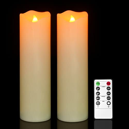 PChero LED Stumpenkerzen Echtwachs, 10 Batteriebetriebene Kerzenlichter mit Fernbedienung Flackernde Flammenlose Kerzen für Zimmer Hochzeit Datum Dekoration - [2 Stück]