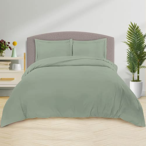 Pizuna Cotton Percale Super King Duvet Cover Set Sea Foam 100% Long Staple | Combed Cotton, Superking, 260x220cm, Sateen Weave Quilt Cover with Button Closure