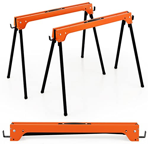 GOFLAME 2-Pack Folding Sawhorses, 2644 Lbs Portable Metal Saw Horses with Convenient Handle & Detachable 2 x 4 Support Arms, Heavy Duty, No Assembly Required