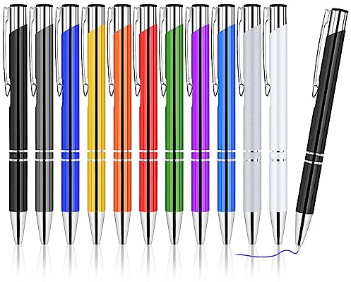 AUAUY 12PCS Stylo Bille, Encre Bleu Stylos Personnalisés à Bille Rechargeables, Baril en Acier Inoxydable Instrument d'Écriture pour Maison, École, Bureau, Cadeau Mariage Invité, Cadeaux de Fête