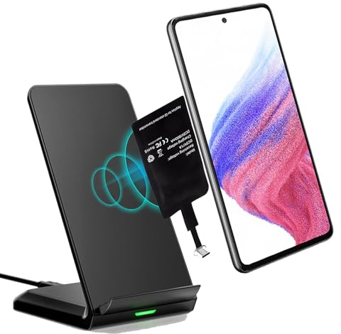 Wireless Charging Ladestation mit USB-C, Receiver Kabellose Ladegerät Empfänger passend für iPhone 17 16 15 14 Pro Max, Samsung Galaxy S25 S24 S23, Google Pixel, Huawei, Xiaomi 15