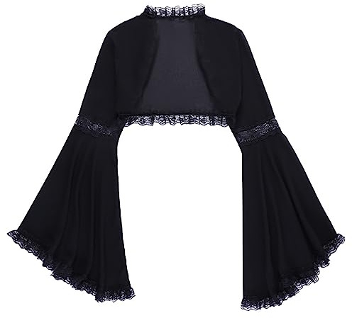 CHICTRY Women's Long Sleeve Steampunk Lace Y2k Crop Top Jacket Shrug Gothic Bolero Top Cardigan Tops 2# Black M