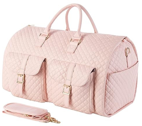 Convertible Leather Garment Bag for Women - 2 in 1 Hanging Suitcase With Shoe Pouch and Travel Duffle