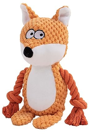 Hundespielzeug, Hund Quietschspielzeug, Plüsch Hunde Kauspielzeug, Fuchs | Orange Baumwollseil Spielzeug, Interaktives Plüschtier Spielzeug mit Knitterpapier für Welpen, Kleine, Mittlere Hunde