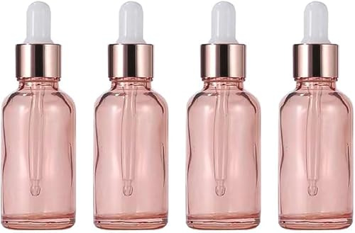 4 Pcs Pink Glass Dropper Bottle for Essential Oils,15ml/30ml Pink Travel Vial Container with Eye Droppers,Leak Proof Tincture Bottles,Empty Glass Bottles for Perfumes (30ml)