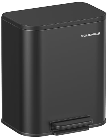 SONGMICS Mülleimer Küche, 20 Liter Abfalleimer mit Deckel, Tretmülleimer, Stahl, Softclose, Offenhaltefunktion, mit Inneneimer, breites rutschfestes Pedal, tintenschwarz LTB542B02