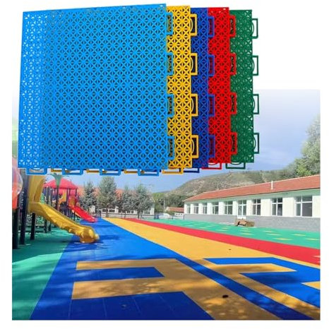 Tapis Caillebotis en Caoutchouc Carreaux De Terrain De Sport Extérieur Bricolage 9.84 Pouces, Sol De Verrouillage Modulaire Pour Terrain De Jeu D'école De Parc Et De Maternelle, Facilement Coupé/modif