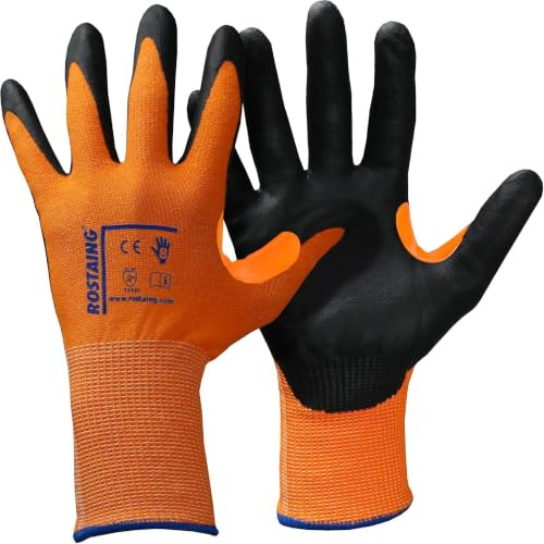 ROSTAING Duranit-PLUS Handschuh, Schnittschutz, für den Bau und Heimwerker, geeignet für scharfe und abrasive Arbeiten, ideal für Dachdecker, Schuttau, Orange