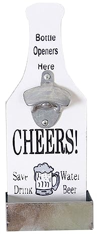 Wooden Wall Mounted Beer Bottle Opener Vintage White