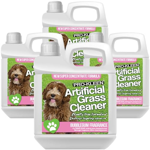 Pro-Kleen Artificial Grass Cleaner for Dogs and Pet Friendly Cruelty Free Disinfectant with Deodoriser 4 in 1-10:1 Super Concentrate Makes 40 Litres (Bubblegum Fragrance, 4 x 1 Litre)