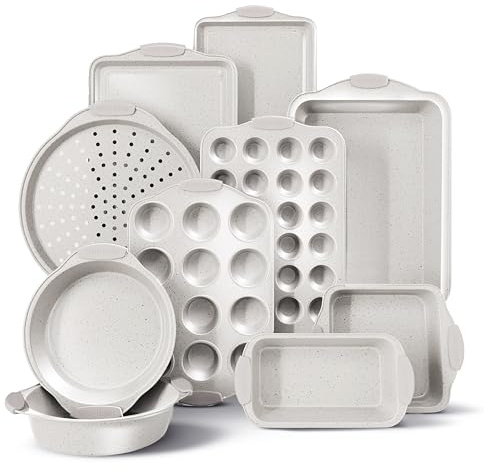 Country Kitchen Nonstick Stackable Bakeware Set - Heavy Duty, Durable, Easy Release Baking Set, Cream, 10 Pcs