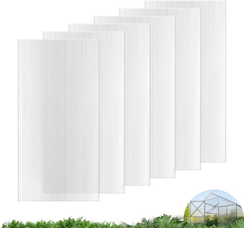 UMIG 6 Pieces 4' x 2' x 0.32 Polycarbonate Greenhouse Panels, Twin-Wall UV Protection Waterproof Plastic Roofing Sheets, Clear Replacement Panels for Greenhouse, Outdoor, Canopy