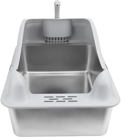 Edelstahl Katzenklo, 23,62 x 15,75 x 11,81 Zoll Großes, geschlossenes Geruchskontrollgerät Katzentoilette aus Edelstahl mit Schaufel