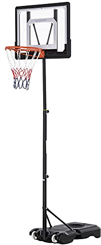 HOMCOM Canestro Basket Altezza Regolabile 160-210cm, Canestro Basket Esterno con Struttura in Acciaio e Base con Ruote, Tabellone in PE Trasparente