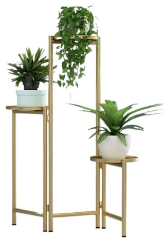 Pflanzenständer Blumenständer Blumenregal 3-stufiges Pflanzenregal Für Den Innenbereich, Faltbar, Für Blumentöpfe, Ständer, Halter, Modernes Pflanzenständerregal Blumentreppe Pflanzenregal(Gold)