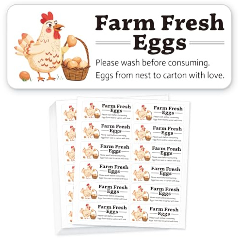 GOMAKERER 180 Pcs Chicken Farm Fresh Eggs Sticker, 2.5x6.7cm Unwashed Egg Carton Labels PET Adhesive Egg Packaging Stickers for Box Container Carton Farm Supplies