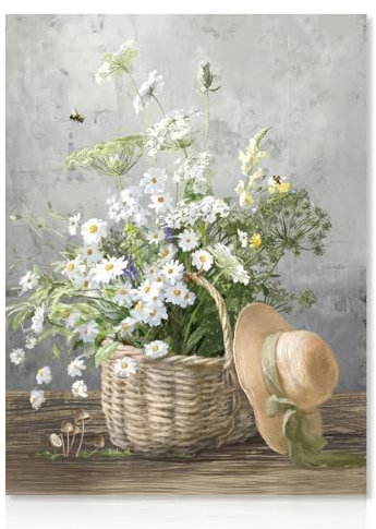 Dazzlewall Daisy Flower Wall Art Poster Rustic Floral Prints, Farmhouse Botanical Wall Poster for Bathroom Bedroom Living Room Decor 12x16 in Unframed