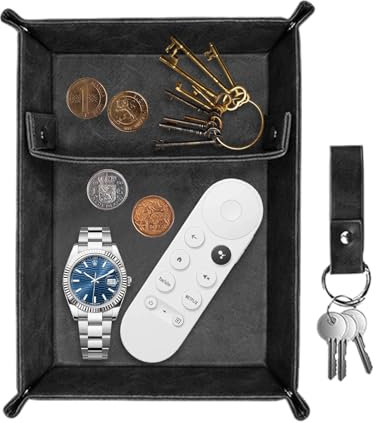 Leder Taschenleerer - Valet-Tablett aus PU-Leder, Ledertablett Organizer | Praktische Aufbewahrungsbox | Stilvolles Tischtablett im Eingangsbereich für Geldbörsen, Uhren, Schlüssel, Münzen, Handys