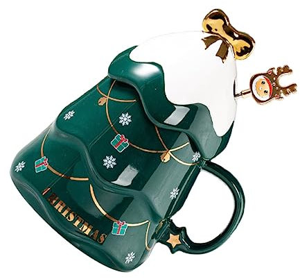 Garneck Keramik-weihnachtsbaum-tasse Mit Deckel Und Löffel Weihnachtsbecher Für Jungen Und Mädchen Familie