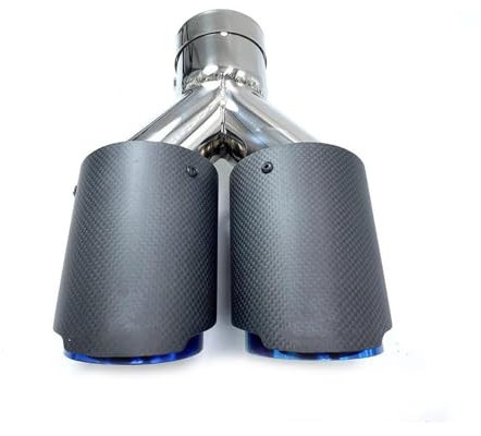 Auspuffrohr 1 Stück Universal Auto Auspuffspitze Doppelendrohr Real Dual Matte Carbon Fiber Blue Edelstahl Für Auspuff Endrohr(70MM IN-89MM Out)