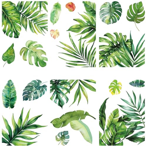 CRASPIRE Green Leaf Window Decal 8 Sheets Adhesive Jungle Leaves Window Stickers Removable Waterproof PVC Clings for Home Living Room Balcony Kitchen Florist Cafe Decoration Sliding Glass Door Decor