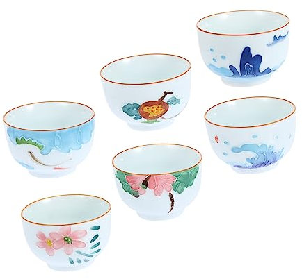 OKUMEYR 6pcs Hand-Painted Ceramic Tea Cups Portable Decorative Mugs for Brewing Oolong and Flower Tea for Use