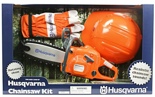 Husqvarna Spielzeug-Kettensägen-Set – Kettensäge, Helm & Handschuhe