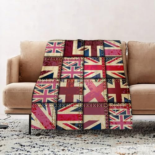 EOMKSE Coperta Morbida - Plaid Divano Super Morbida - Coperta Morbida Leggera Per Letto,Divano,Campeggio e Viaggi, motivo di sfondo. Imitazione di un patchwork vintage con la bandiera del Reg100x130cm