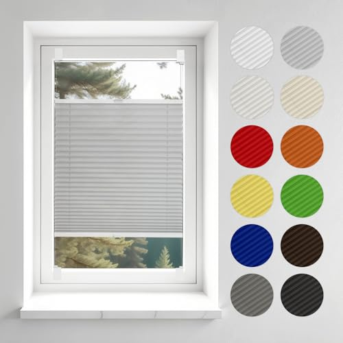 Concept Blinds Custom Pleated Blinds - No Drilling Needed – 18 Fabric Colours – Effortless Adhesive Installation – Tailored Shades with Adhesive Fixings (Height from 150 Cm to 230 Cm)