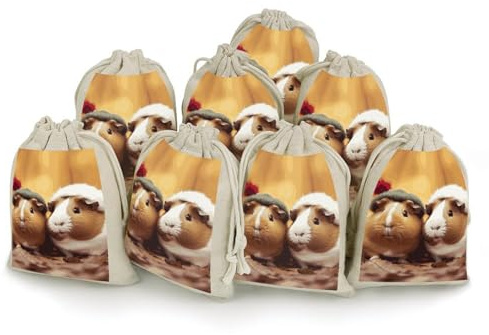 Niedliche Meerschweinchen-Geschenktüten mit Kordelzug, 8 Stück, Musselin-Beutel, Geschenkbeutel, Stoff-Geschenkbeutel, Jute-Geschenkbeutel, kleine Kordelzugbeutel für Weihnachten, Hochzeit, Party