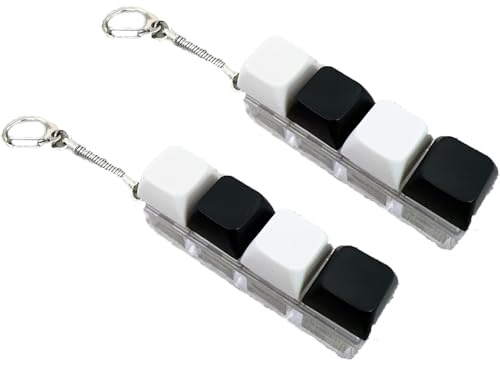 2Pcs Keyboard Fidget, Fidget Keyboard, 4 Button Fidget Keyboard Keychain Stress Relief Toys, Multi-Functional Keychain Fidget, Keychain Fidget Toys Without Lights (Black+white)