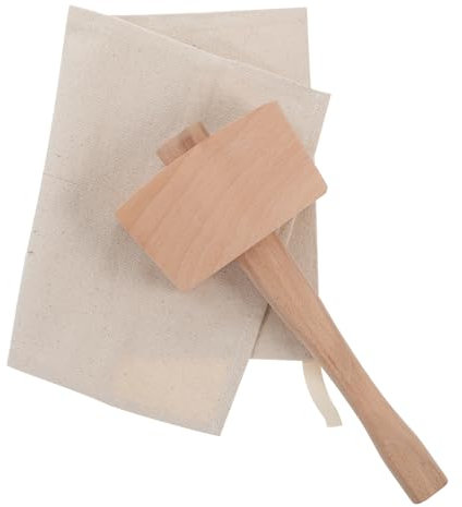 CIYODO 2pcs Reusable Canvas Ice Crusher Bag Wood Mallet Bartender Tool for Crushed Ice Packs in Household Kitchen