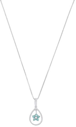 Amor Kette mit Anhänger 925 Sterling Silber Damen Halsschmuck, mit Zirkonia synth., 42 cm, Türkis, Blume, Kommt in Schmuck Geschenk Box, 2016436