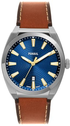 Fossil - Orologio da uomo Fossil Everett a 3 lancette, cassa 42 mm, movimento al quarzo, cinturino in acciaio inossidabile