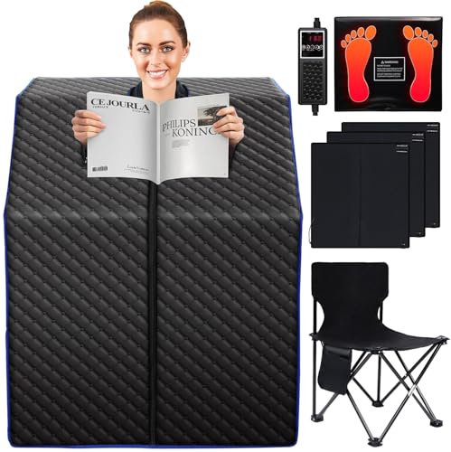 RRGFB Caja de Sauna de Infrarrojos para el hogar, Sauna Seca Personal portátil para pérdida de Peso y desintoxicación, Calentamiento de Cristal de Carbono, 9 Niveles, 3.3 x 2.9 x 2.6 Pulgadas