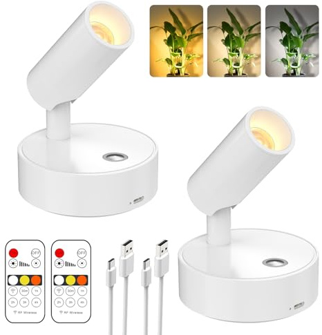 Olafus LED Wireless Spotlight Indoor, Rechargeable Battery Uplighting Indoor with Remote & Timer, 3CCT Picture Lights for Wall, Mini Art Accent Light for Plants, Artwork, Painting, 2 Pack