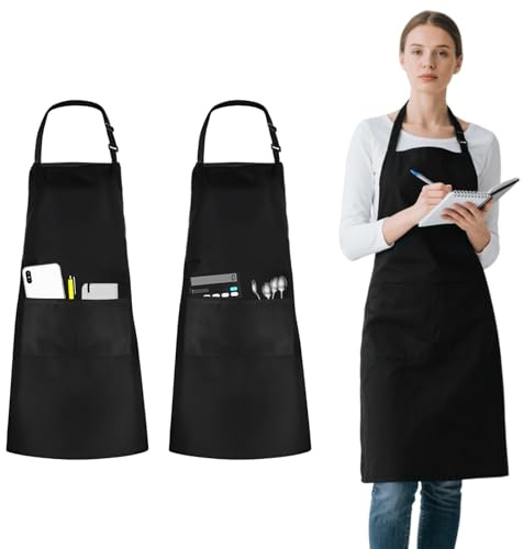 LPZMPZ Vorbinder Kellnerschürze Schwarz Schürze Damen Herren Bistroschürze Taillenschürze Halbschürze Kurz mit Taschen Wasserdicht für Kochen Restaurant Garten Backen