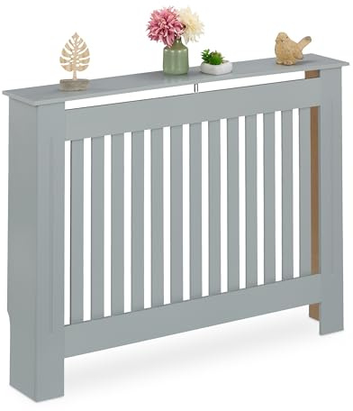 Relaxdays Heizkörperverkleidung, Landhausstil, HBT 83x112x19 cm, für alte Heizkörper, Heizungsabdeckung Regal, MDF, grau