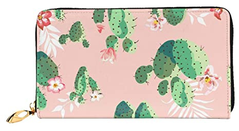 FZGGWYHL Cactus Pattern Printed Leather Wallet Portable Travel Organiser Neutral Clutch Bag
