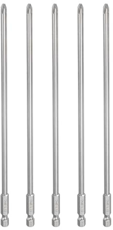 sourcing map Lot de 5 embouts de tournevis cruciformes PH2 6,35 mm à tige hexagonale de 200 mm de long avec tige magnétique cruciforme en acier S2 pour perceuses électriques, argenté