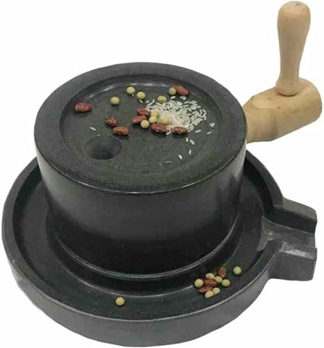 Stone Grain Mill Natural Stone Grinder for Kitchen, Heavy Duty Manual Rice Mill, Powder & Paste Hand Crank Grain Mill