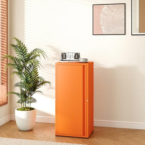 [en.casa] Metallschrank Burlöv Aktenschrank mit Einer Tür Büroschrank 2 höhenverstellbare Ablagen Ordnerschrank 88 x 40 x 35 cm Orange Spind Schrank