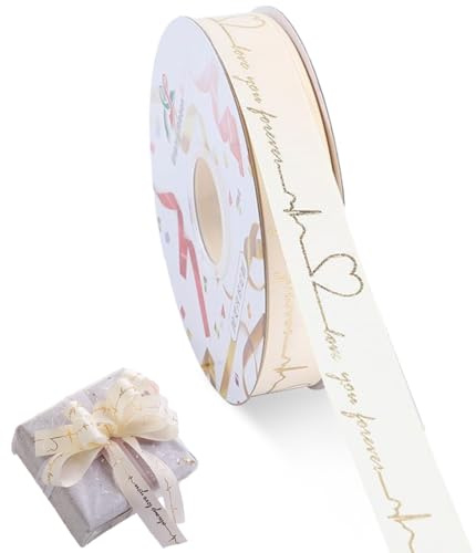 Beige Ribbon, Nastrine, Nastro per Pacchi Regalo, Nastrino per Bomboniere, Fiocchi Regalo, Nastro con Motivo d'Amore, Per Bouquet, Confezioni Regalo, per Natale e San Valentino(2,5 cm*29 m)