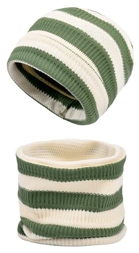 MAKFORT Kinder Beanie Mütze Schlauchschal Set Loop Schal für Mädchen Jungen Frühling Herbst Winter Strickmütze Schal