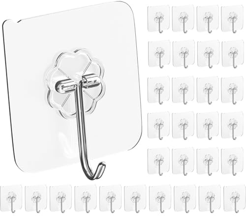 THQAE 30 Pcs Ganchos Adhesivos Grandes Resistentes 10kg, Ganchos Adhesivos Para Pared, Colgadores Autoadhesivos de Alta Resistencia, Ganchos XL Sin Perforaciones, Para Toalla, Perchas, Sin Taladro